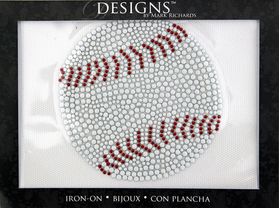 Rhinestone Applique Icon Baseball | 4x4in | White & Red