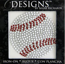 Rhinestone Applique Icon Baseball | 2x2in | White & Red