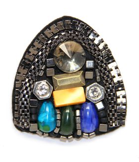 Applique w Colorful Stones & Beads | Rounded Triangle