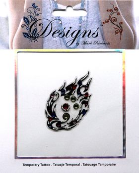 Jeweled Tattoo Flame Design | Blue Red & Silver