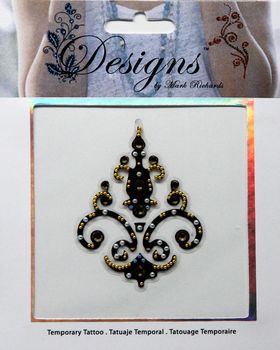 Jeweled Tattoo Fleur de Lis Design | Blue Gold & Silver