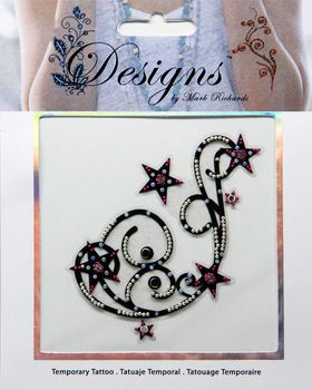 Jeweled Tattoo Flouish with Stars | Blue Pink & Silver