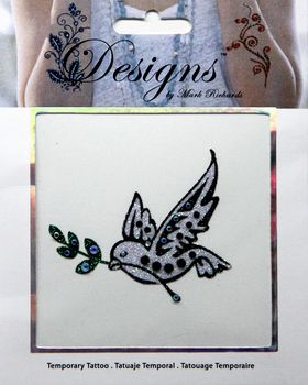 Jeweled Tattoo Peace Dove | Silver Glitter & Blue
