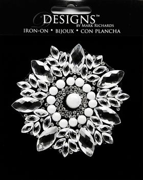 Large Stone Motif Applique Flower w Marquise & Pearls | 3.5in