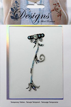 Jeweled Tattoo Bow w Streaming Ribbons | Blue & Silver