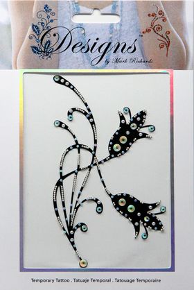 Jeweled Tattoo Tulip Flowers on Curving Stems | Silver & Blue