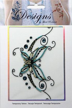 Jeweled Tattoo Butterfly Flourish | Blue Gold & Silver