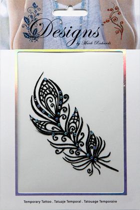 Jeweled Tattoo Intricate Feather | Blue