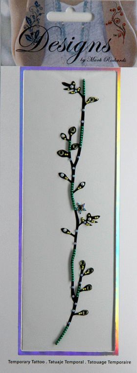 Jeweled Tattoo Long Curving Vine | Green Gold & Silver