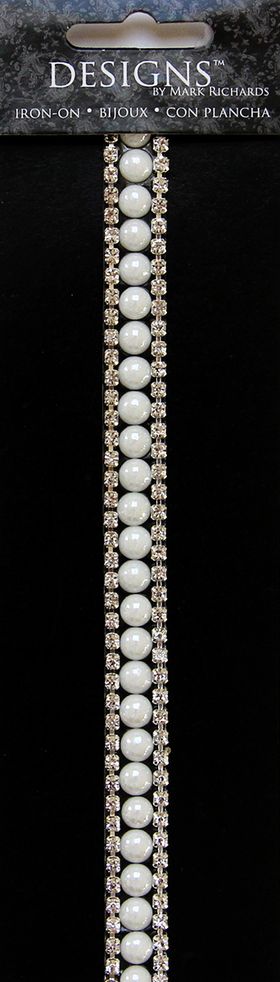 Rhinestone Applique Strip Pearls & Square Stones | 12in