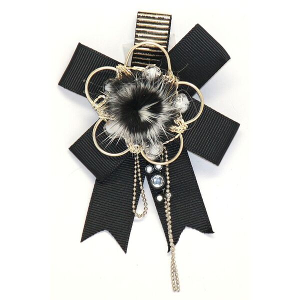 Applique Black Ribbon w Rhinestones, Chains & Faux Fur