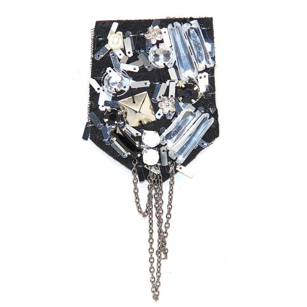 Applique Black Fabric Spearhead w Rhinestones, Metal & Chains