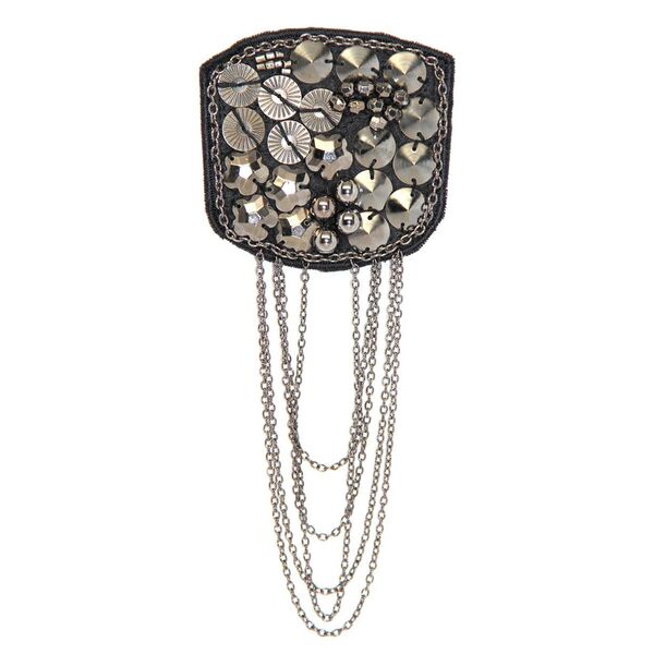 Applique Black Fabric Rounded Square w Metal Shapes & Chains