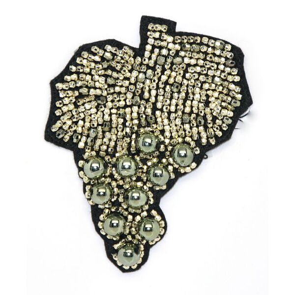 Applique Black Fabric Grape Bunch w Large & Small Metal Beads