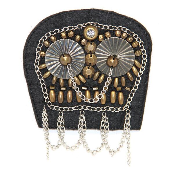 Applique Black Fabric Tumblehome w Metal Beads & Chains