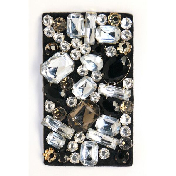 Applique Black Fabric Rectangle w Asst Clear & Black Rhinestones
