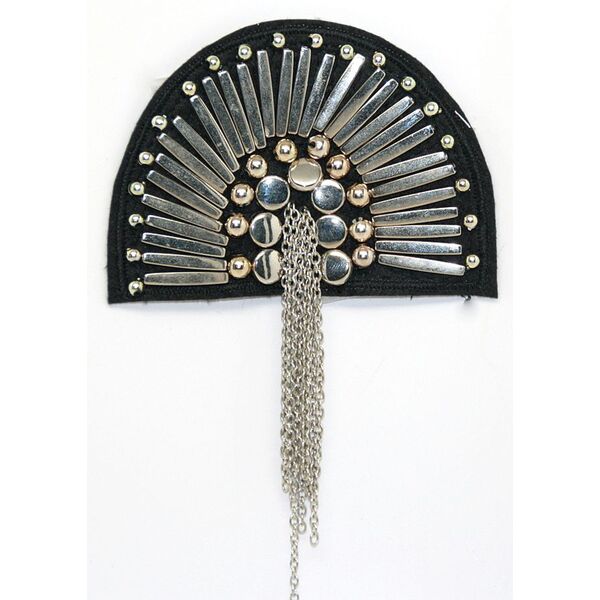 Applique Black Fabric Fan w Beads & Chains