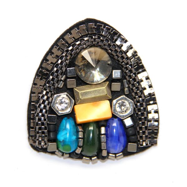 Applique w Colorful Stones & Beads | Rounded Triangle