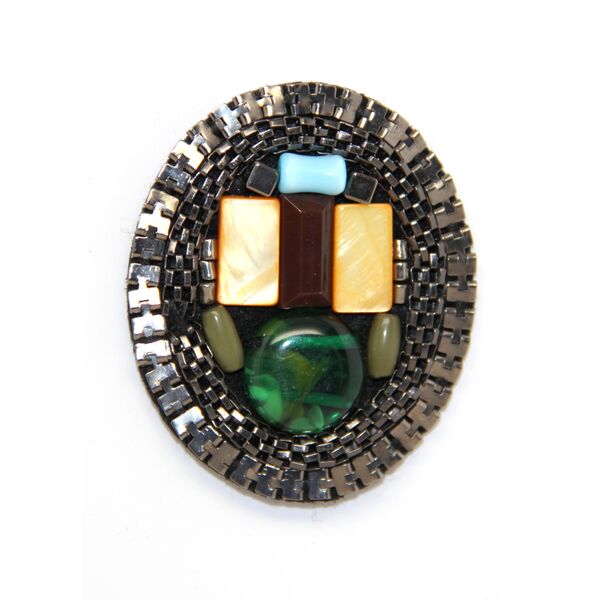 Applique w Colorful Stones & Beads | Oval