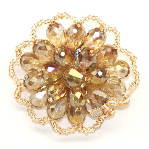 Jeweled Ornament Round w Champagne Large & Seed Beads