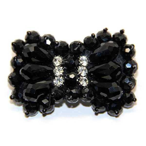 Jeweled Ornament Bow w Black Beads & Rhinestones