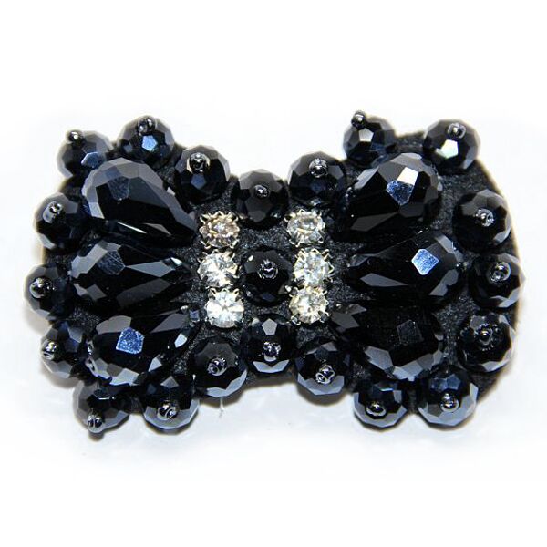 Jeweled Ornament Bow w Gunmetal Beads & Rhinestones