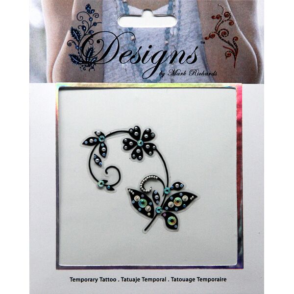 Jeweled Tattoo Flower Flourish | Blue & Silver