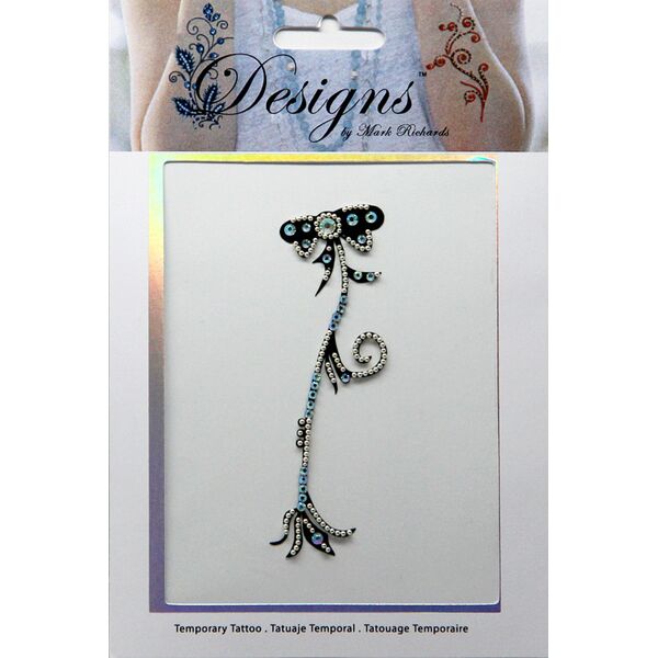 Jeweled Tattoo Bow w Streaming Ribbons | Blue & Silver