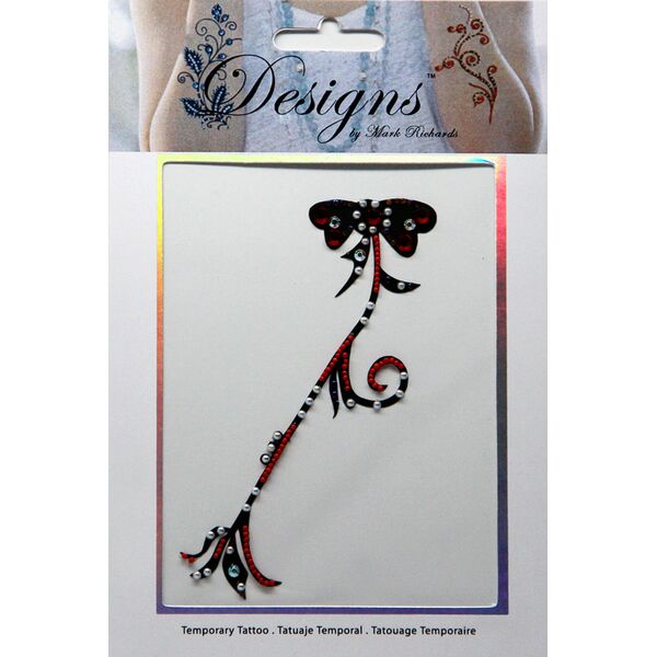 Jeweled Tattoo Bow w Streaming Ribbons | Red Blue & Silver