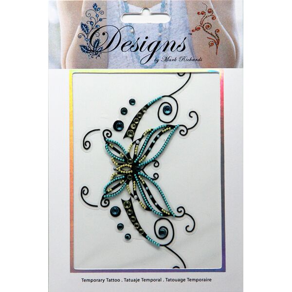 Jeweled Tattoo Butterfly Flourish | Blue Gold & Silver