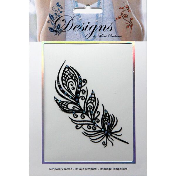 Jeweled Tattoo Intricate Feather | Blue