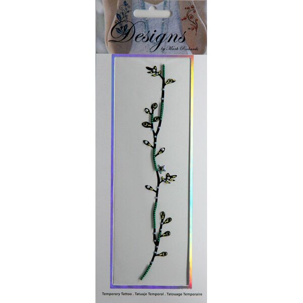 Jeweled Tattoo Long Curving Vine | Green Gold & Silver