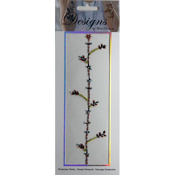 Jeweled Tattoo Long Straight Vine | Red Blue Gold & Silver