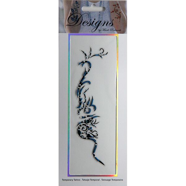 Jeweled Tattoo Long Angular Flourish | Blue & Silver