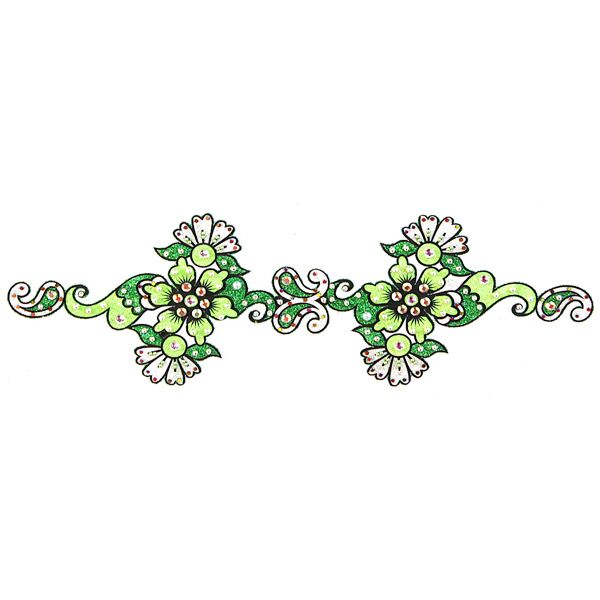 Jewelry Long Strip Green & Lt Green Double Glitter Flowers