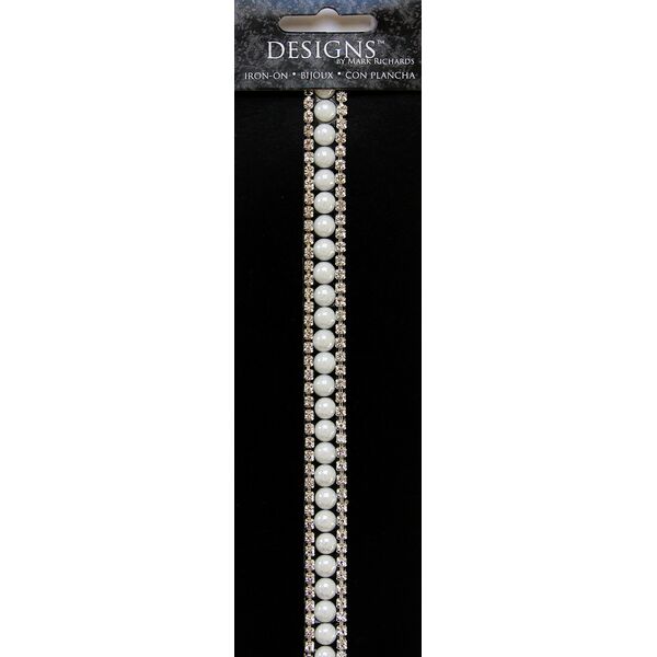 Rhinestone Applique Strip Pearls & Square Stones | 12in