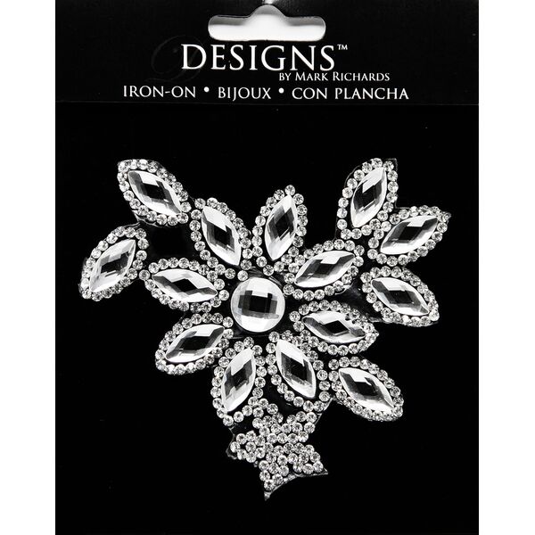 Large Stone Motif Applique Floral w Large Marquise Stones | 3.5in