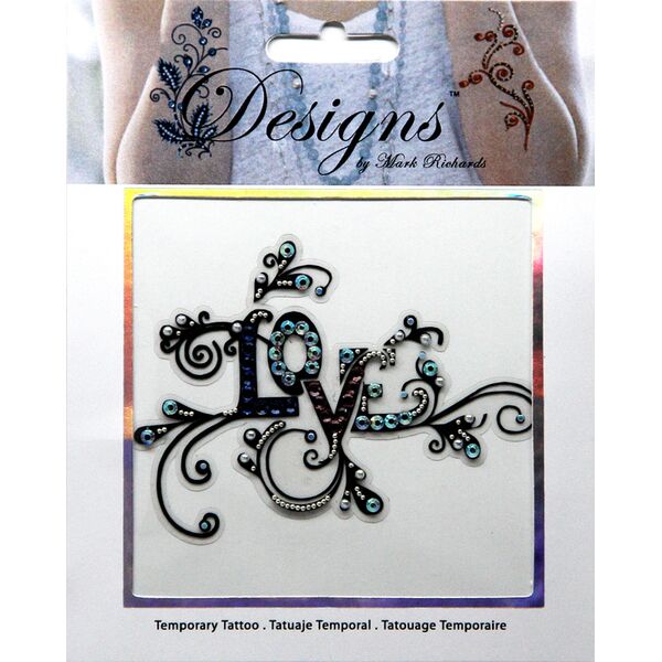 Jeweled Tattoo Love Flourish | Blue & Silver