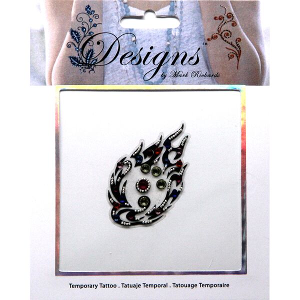 Jeweled Tattoo Flame Design | Blue Red & Silver