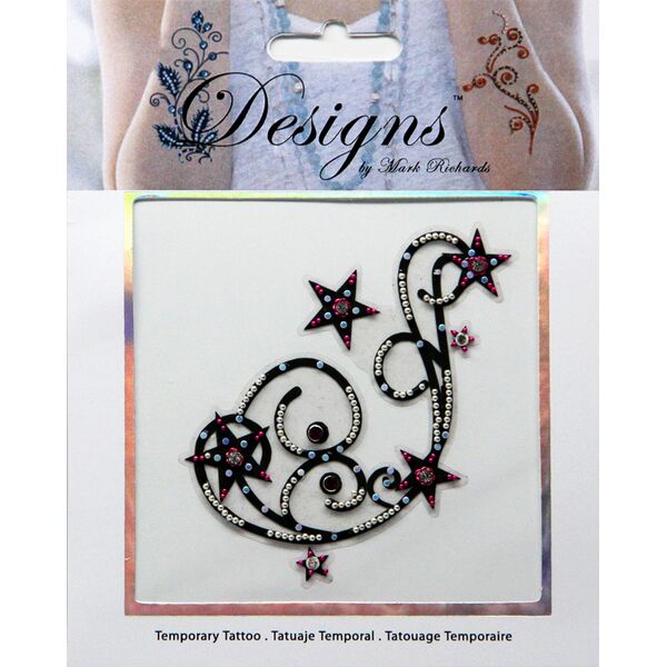 Jeweled Tattoo Flouish with Stars | Blue Pink & Silver