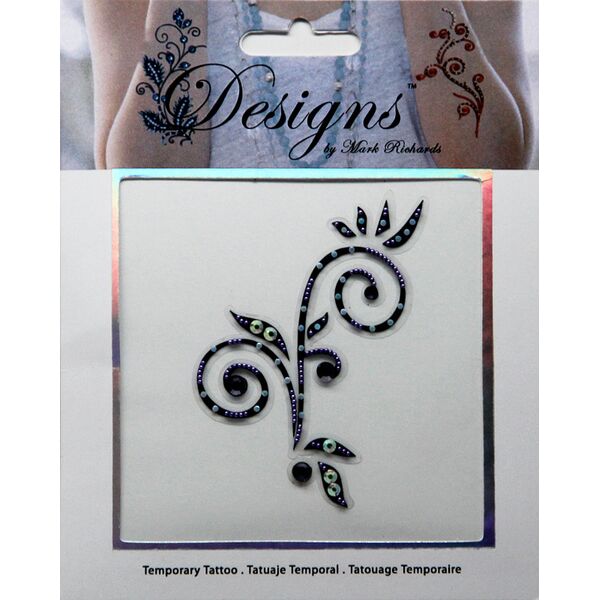 Jeweled Tattoo Simple Flourish w Leaves | Blue Purple & Green
