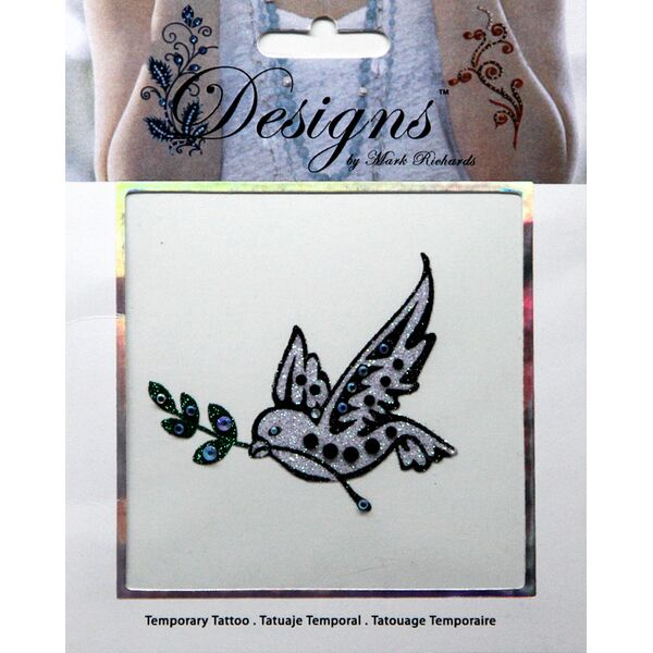 Jeweled Tattoo Peace Dove | Silver Glitter & Blue